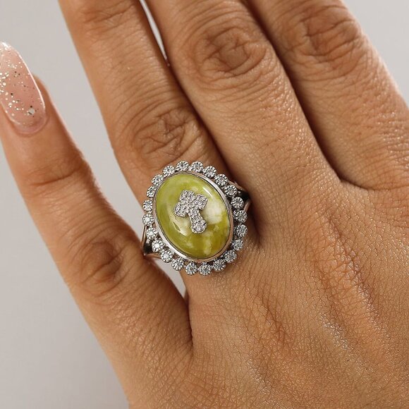 Ring Cross Marble White Zircon Religious Platinum Over 925 Sterling Silver Sz 8 - Picture 6 of 6